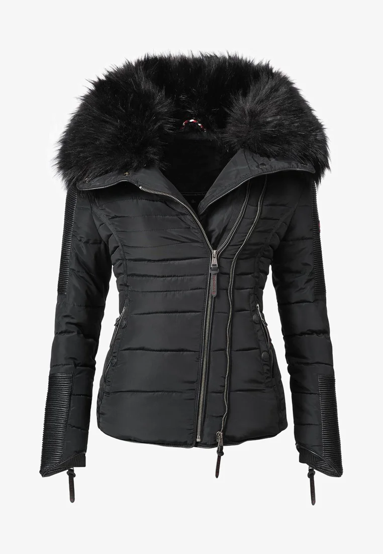 Faux fur hood puffer jacket in white