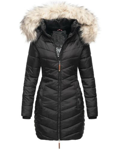Women's Long Chevron Quilted Outerwear Jacket