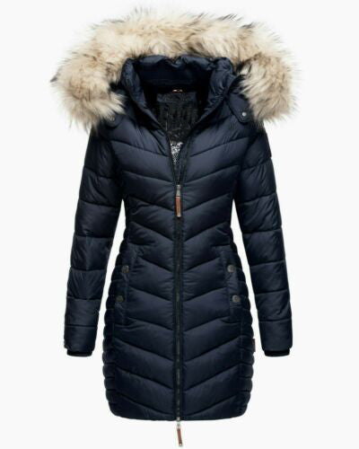 Women's Long Chevron Quilted Outerwear Jacket