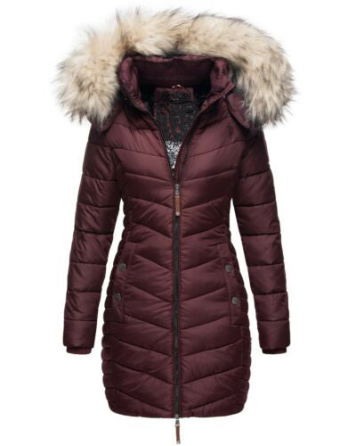 Women's Long Chevron Quilted Outerwear Jacket