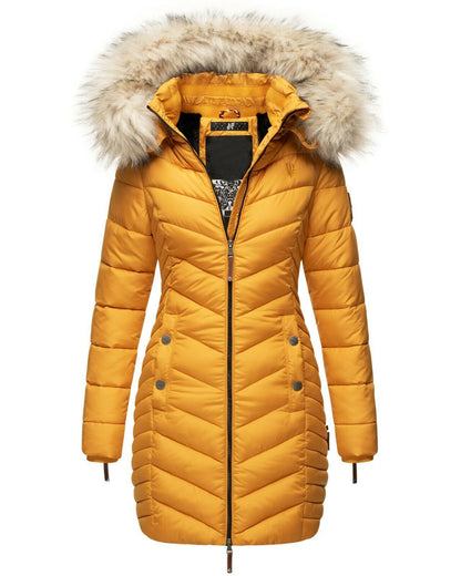 Women's Long Chevron Quilted Outerwear Jacket